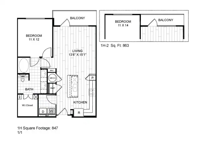 1 Bed • 1 Bath 03-3301 floor plan